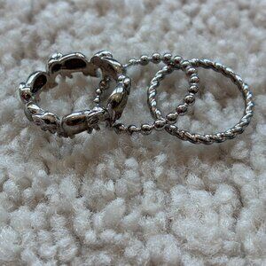 3 Silver PlatedElephant, Beaded, Rope Rings Size 5
